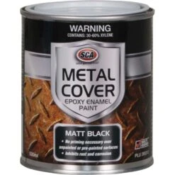 SCA Metal Cover Enamel Rust Paint, Matt Black - 500mL